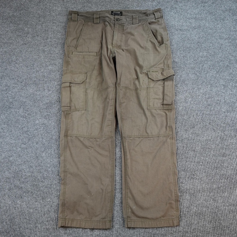 Filson Poplin Cargo Pants Mens 40x34 Brown Canvas Ripstop Workwear Relaxed Fit
